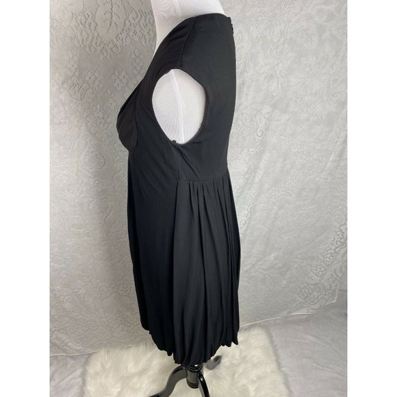 Badgley Mischka Black Empire Cocktail Stretch Bubble Hem Dress.Cap Sleeve Sz 6 - Picture 4 of 10